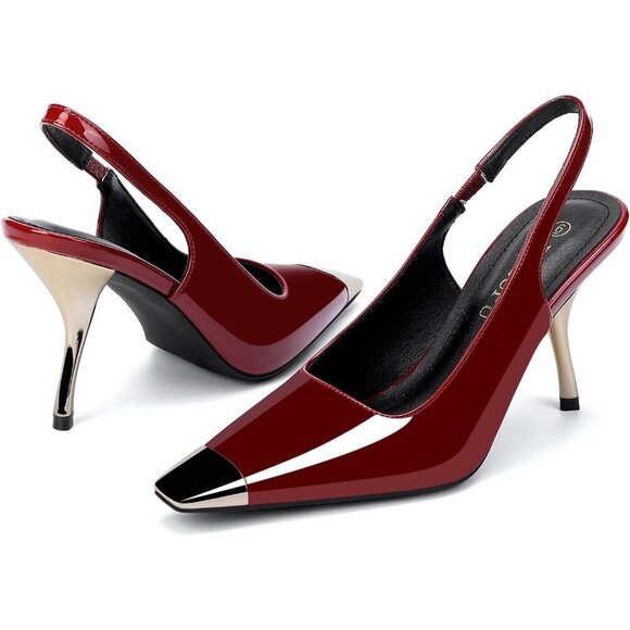 🆕Women's Red Sling Back heel Square Toe pumps - Picture 3 of 7